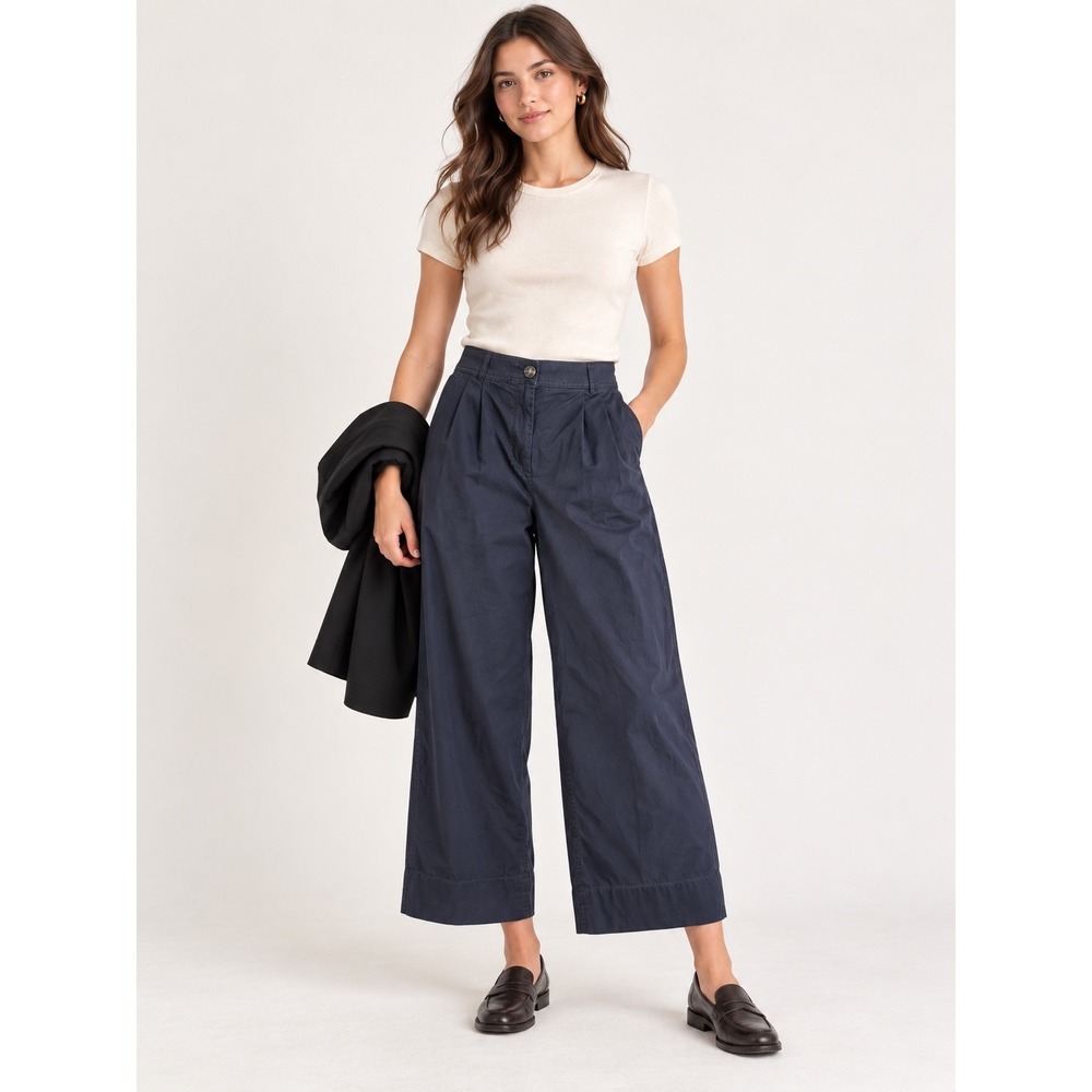 LOFT Womens High Rise Pleated Wide Leg Crop Pants Black Size 4